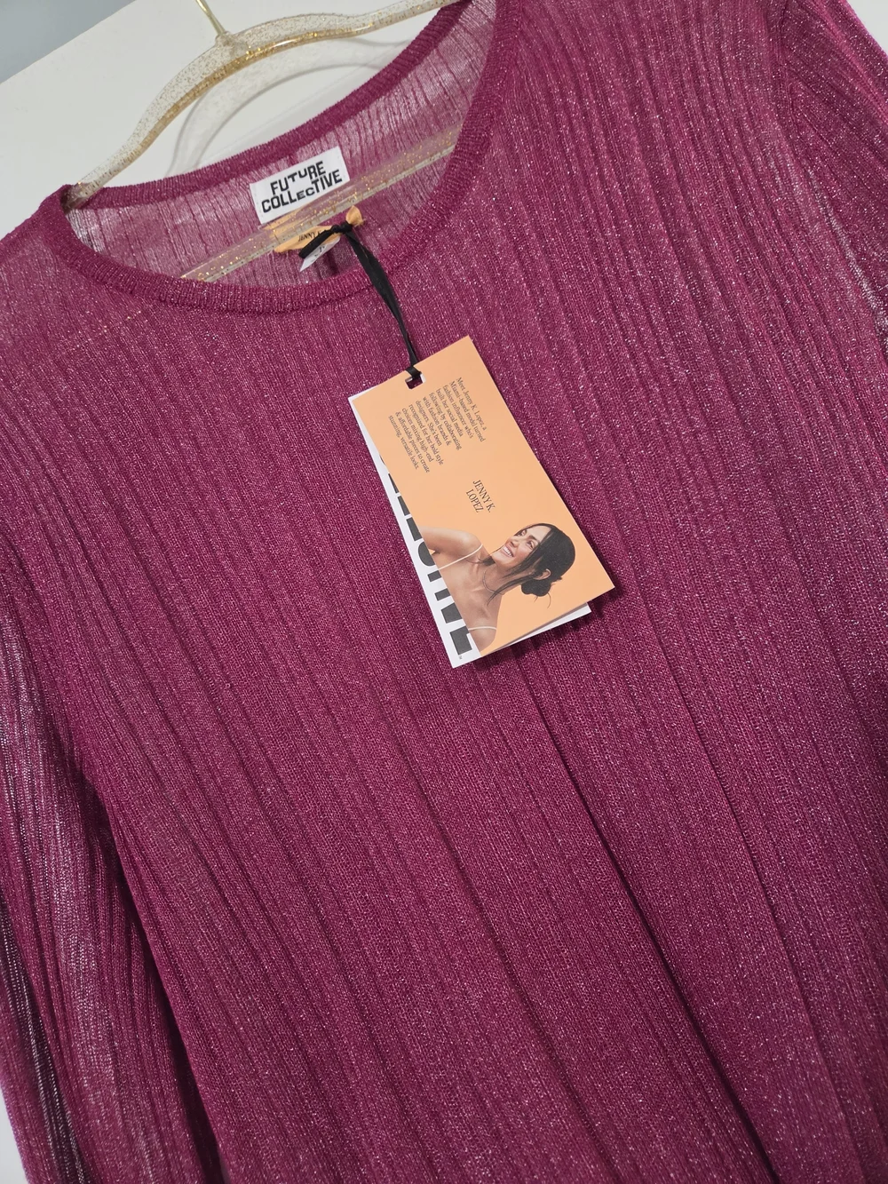 Future Collective Metallic Magenta Ribbed Sweater - Picture 1 of 5